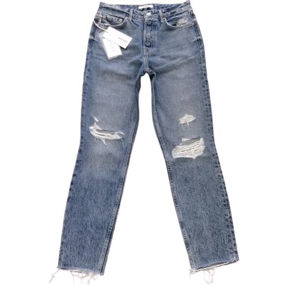 New Grlfrnd Karolina Super Hi Rise Distressed Raw Hem Jean Size 27 in Go My Way - Picture 4 of 7